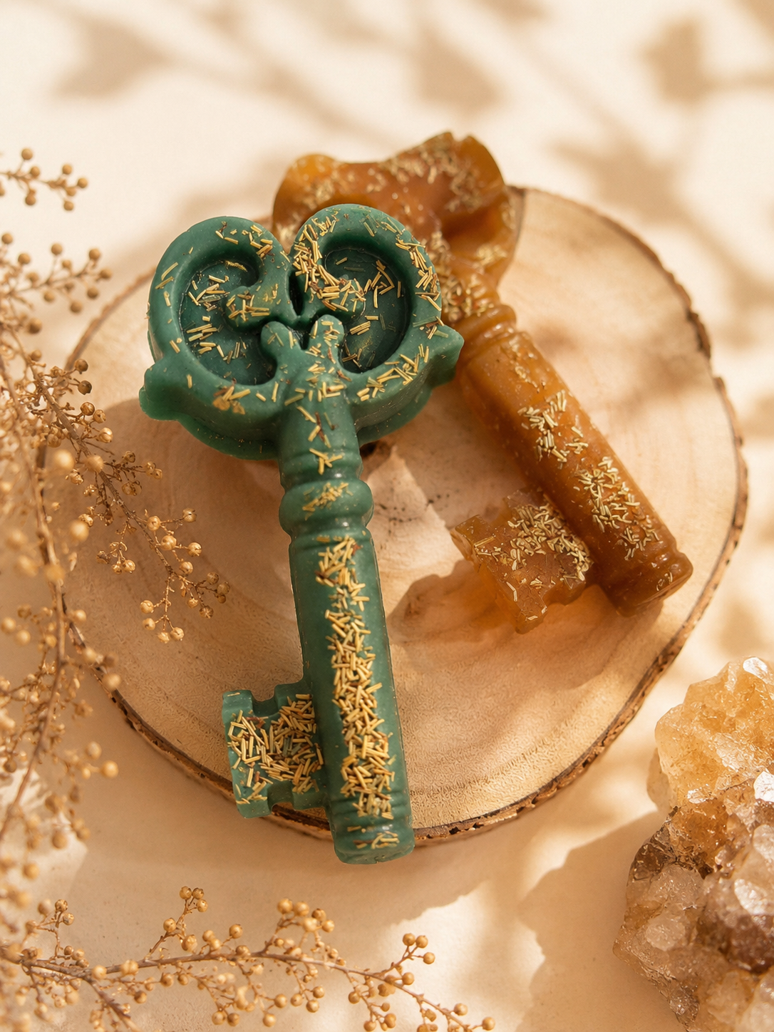 Llave vela en cera de miel de abeja y romero.